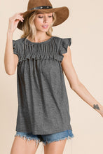 Load image into Gallery viewer, Shirring Detail Ruffle Sleeve Solid Top
