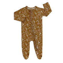 Load image into Gallery viewer, Mustard Floral Baby Footed Romper Sleeper
