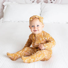 Load image into Gallery viewer, Mustard Floral Baby Footed Romper Sleeper
