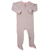 Load image into Gallery viewer, Pink &amp; Gray Striped Zipper Footie
