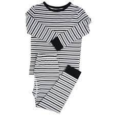 Big Kid PJ's Long Sleeve Top & Long Bottom - Black & Grey Stripe