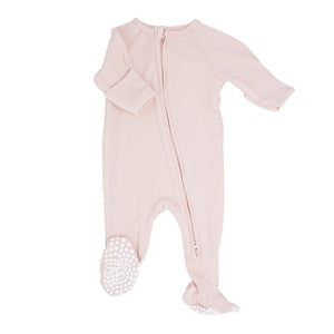 Blush Pink Ribbed Zipper Footie